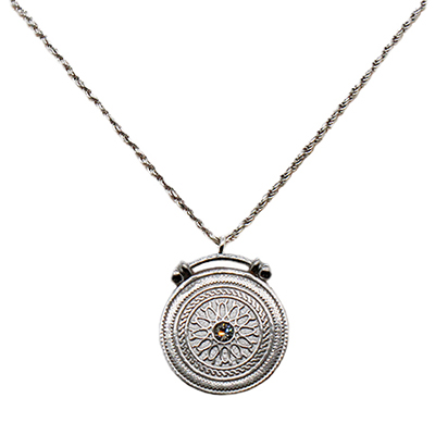 Classic Coin Stone Silver Necklace 30001