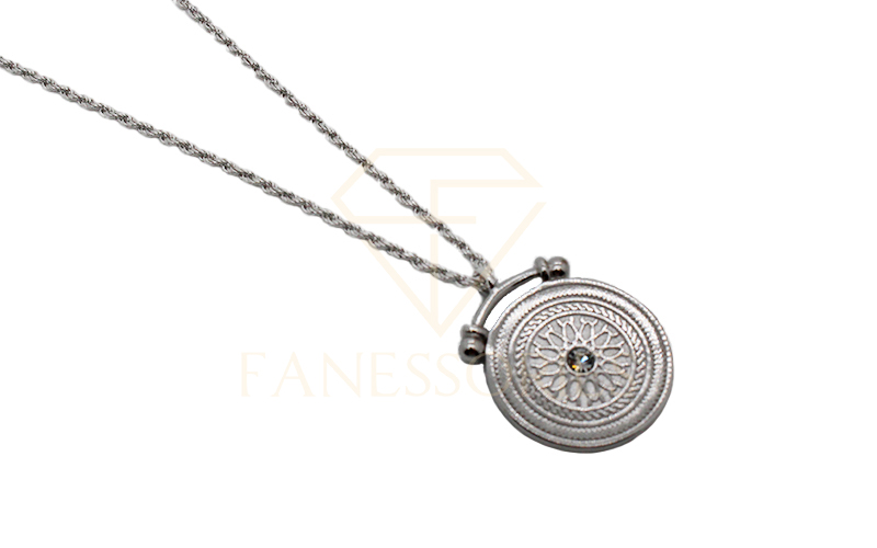 Classic Coin Stone Silver Necklace 30001