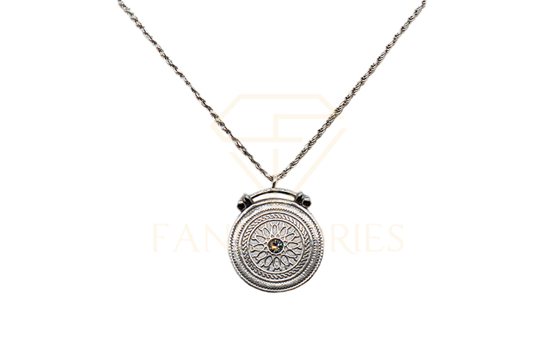 Classic Coin Stone Silver Necklace 30001