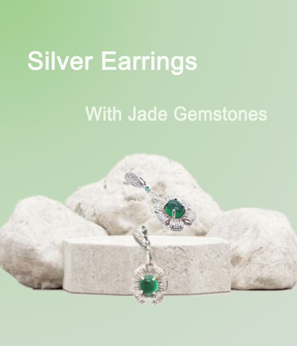 Silver Earrings With Jade Gemstones 20001