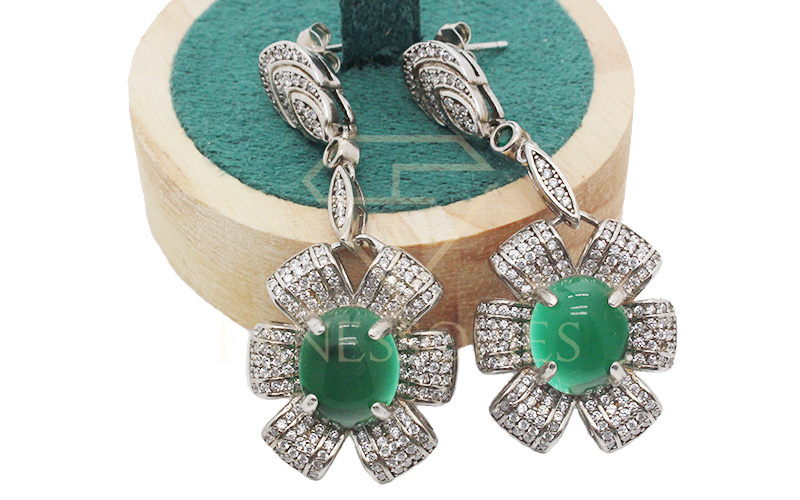 Silver Earrings With Jade Gemstones 20001