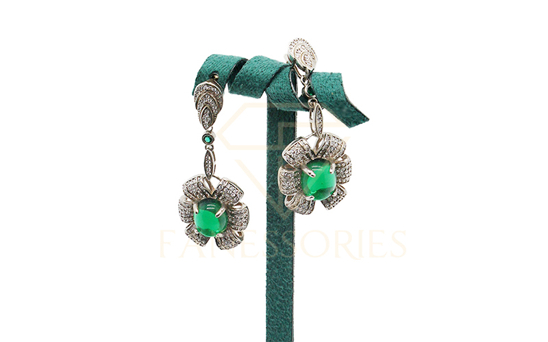 Silver Earrings With Jade Gemstones 20001