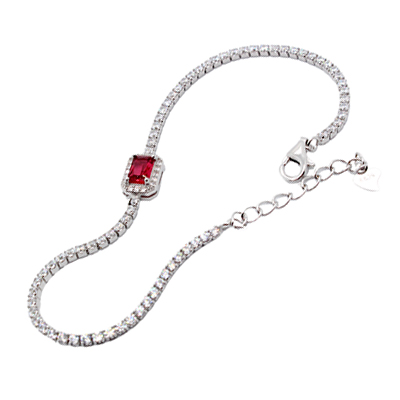 Rectangular Red Ruby 925 Sterling Silver Bracelet 40004