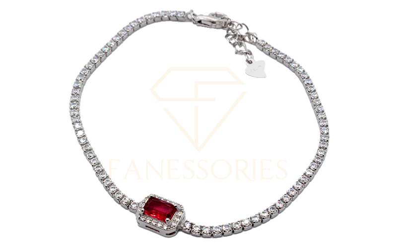 Rectangular Red Ruby 925 Sterling Silver Bracelet 40004