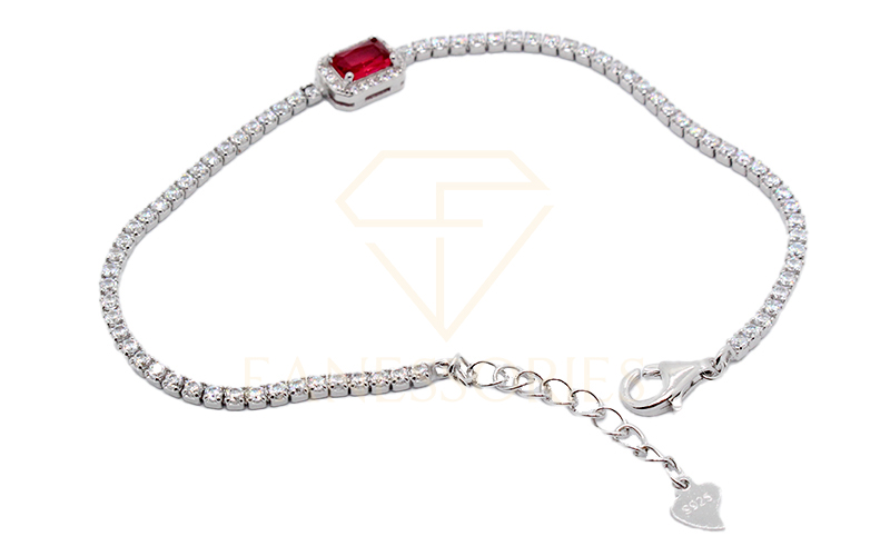 Rectangular Red Ruby 925 Sterling Silver Bracelet 40004