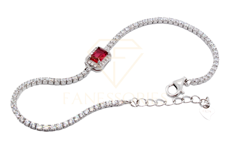 Rectangular Red Ruby 925 Sterling Silver Bracelet 40004