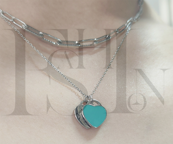 Engaved Dual Hearts 925 Silver Necklace 30004