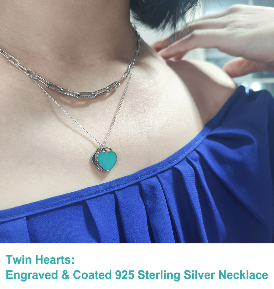 Engaved Dual Hearts 925 Silver Necklace 30004